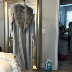 White house black market grey sweater with fake  fur